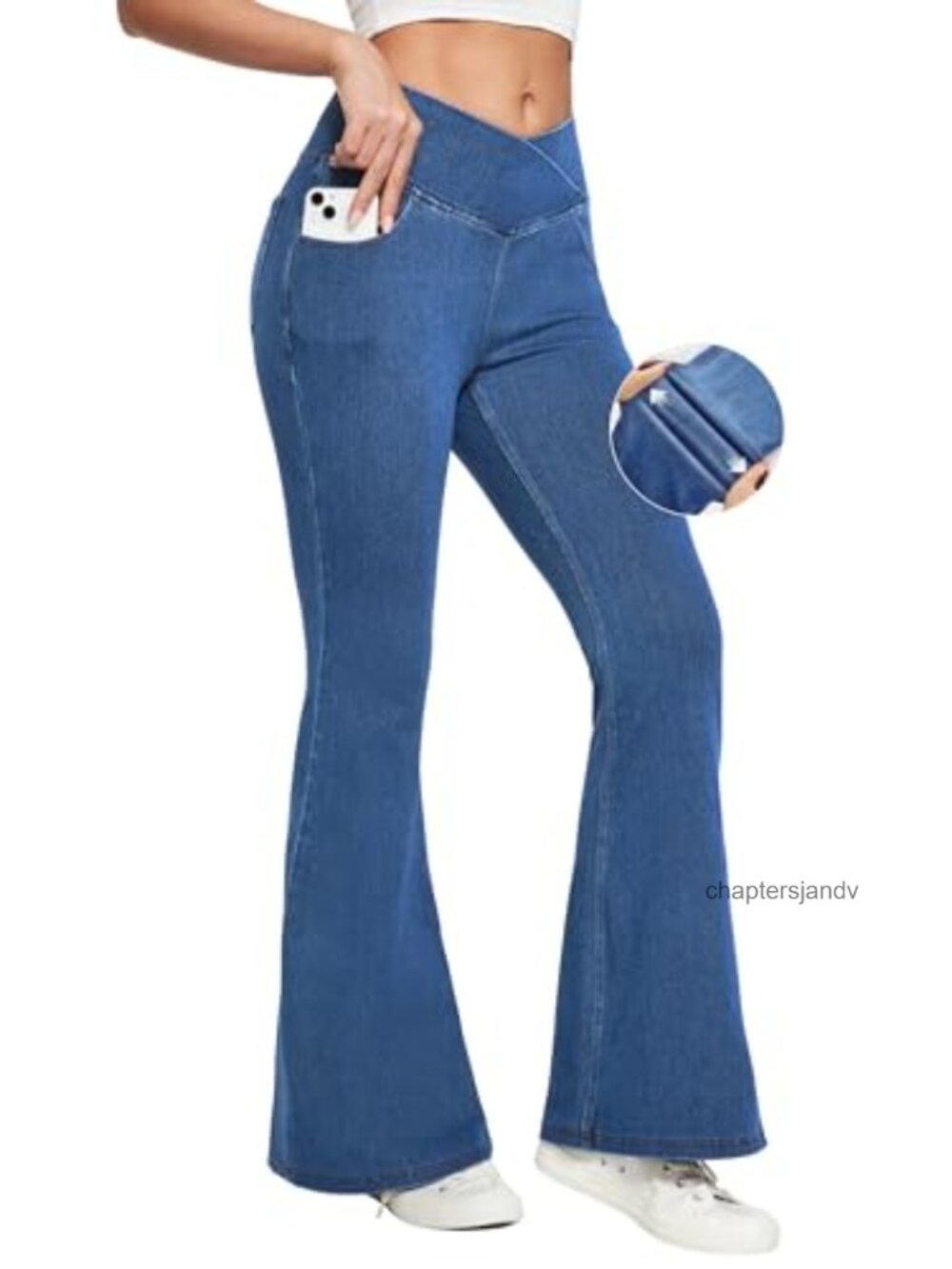 Flare Bell Bottom Jeans High Waisted Tummy Control Stretch Pull On 4 Pockets
